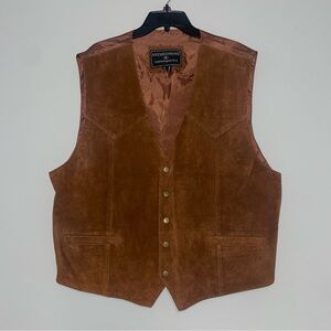 Men's Brown Suede Leather Expressions Contemporary Vest Sz XL Vintage Western